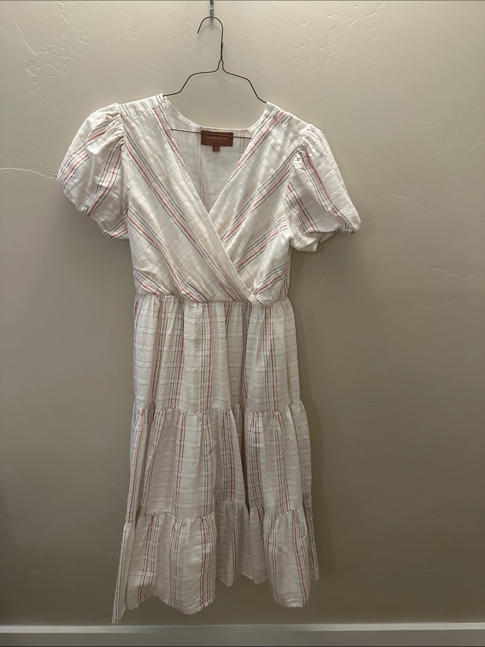 JessaKae White Midi Dress with Pink Stripes